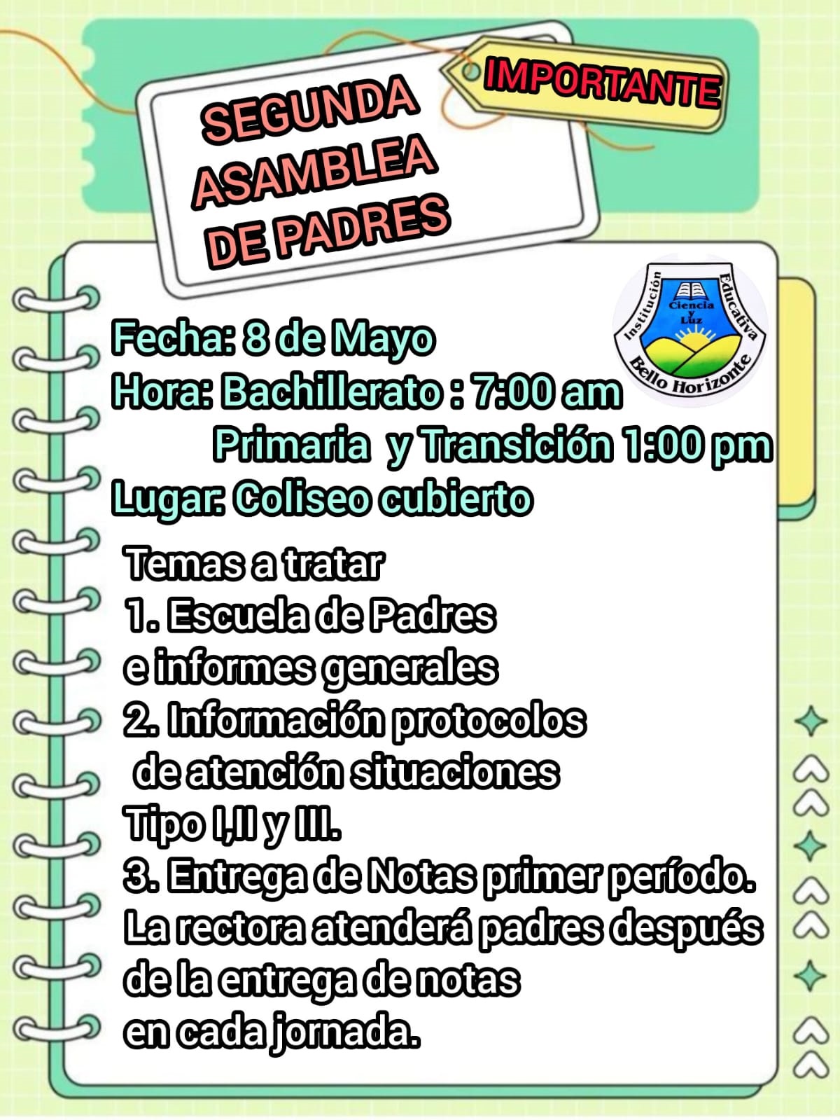 Segunda asamblea general de padres y acudientes 2026.